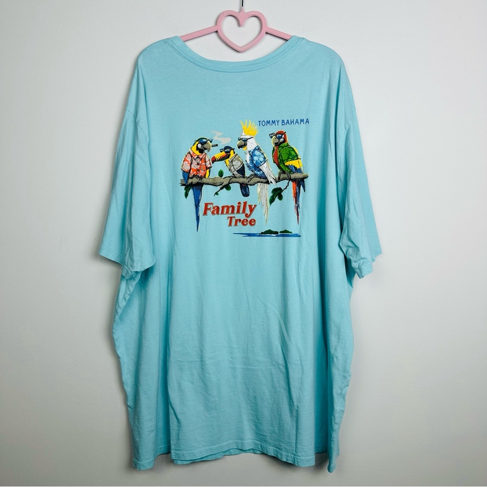 Tommy Bahama Aqua T-Shirt with Parrot Design Family Tree Size 2XL